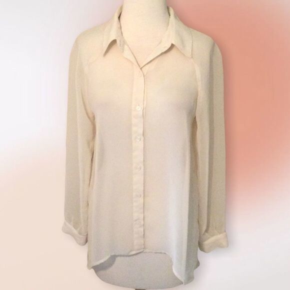 Lauren Conrad Sheer Ivory Blouse With Lace Inset Back Size M - Picture 2 of 12